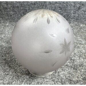 Vtg Frosted Glass Ceiling Light Fixture Globe With Floral Pattern